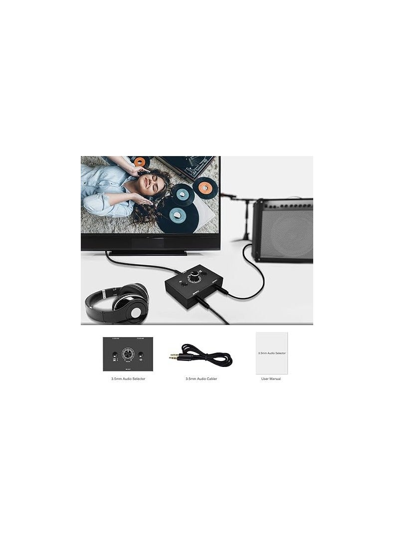 مفتاح اختيار الصوت 3.5 مم، مفتاح مكبر الصوت، صندوق تبديل AUX، مفتاح AB، ثنائي الاتجاه، لا حاجة لتوصيل الطاقة، لهوايات الموسيقى (3.5 مم 1 مدخل - 2 مخرج / 2 مدخل - 1 مخرج) - Image 3